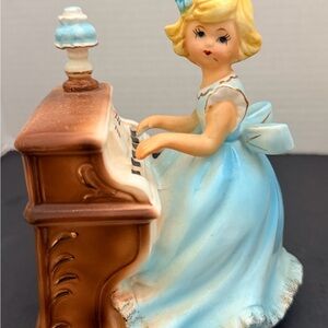 Charming Blue and Brown Piano Figurine Musical